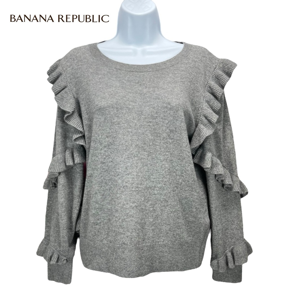 Banana Republic | Women Small | Wool Blend Gray Sweater‎ Frilly Ruffle Sleeves